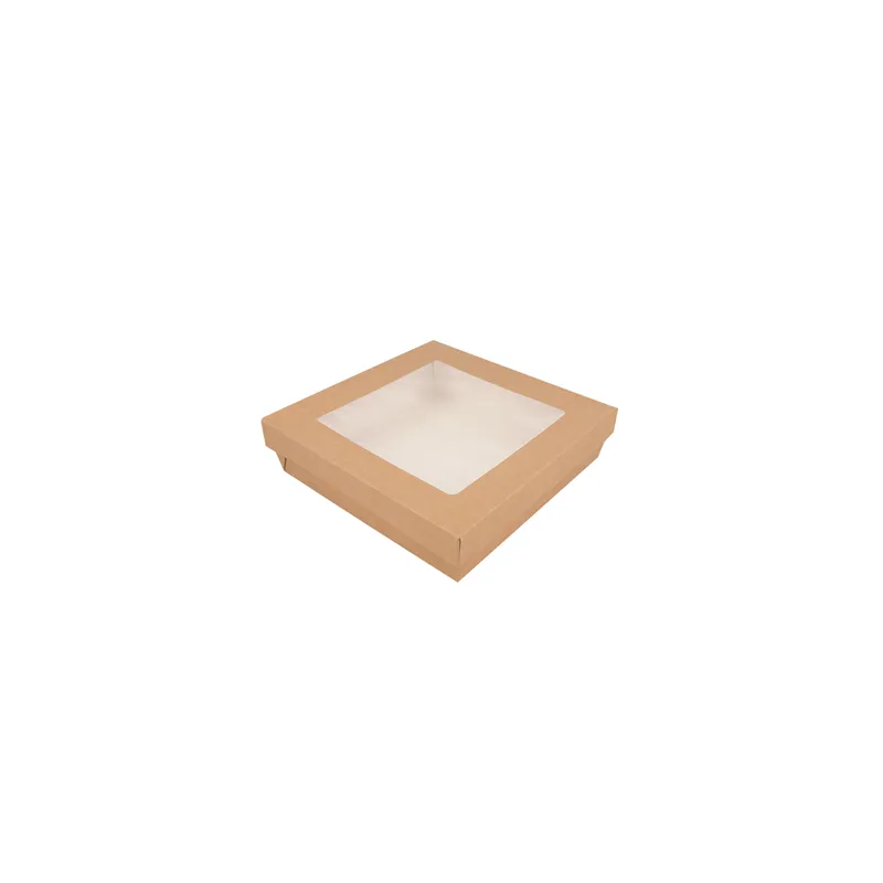 PETITES BOÎTES+COUVERCLES AVEC FÊNETRE THEPACK 1000 ML 18,5x18,5x4 CM NATUREL CARTON NANO-MICRO + PP + OPP (200 UNITÉ)